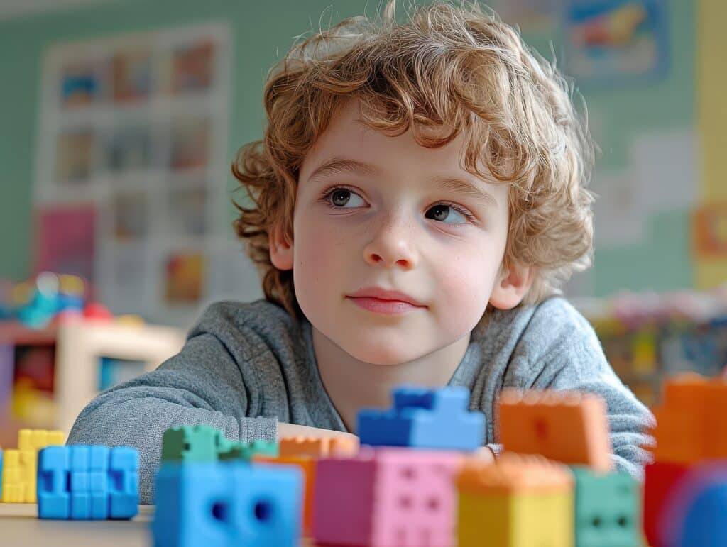 Close-up of a child with autism spectrum disorder engaged in therapy, autism spectrum disorder, child development