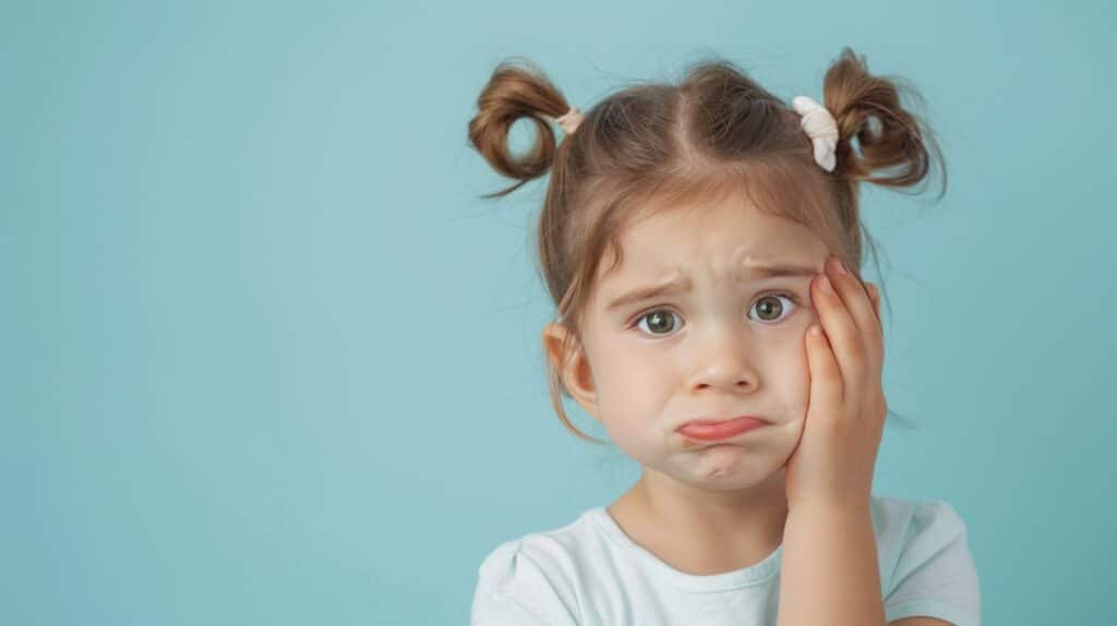 Painful aching suffering face with bad teeth of a child