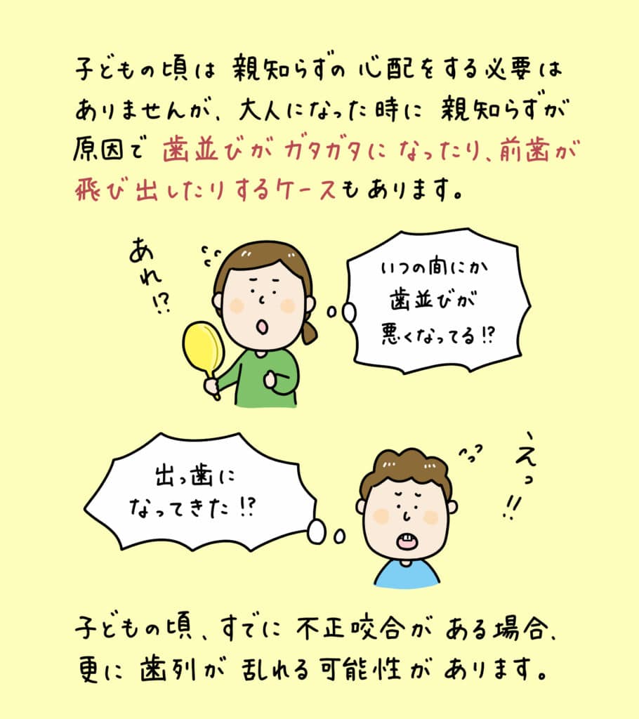 親知らずと歯並びの関係_6_親知らずが子どもの歯並びに影響するかどうか?についての解説イラスト